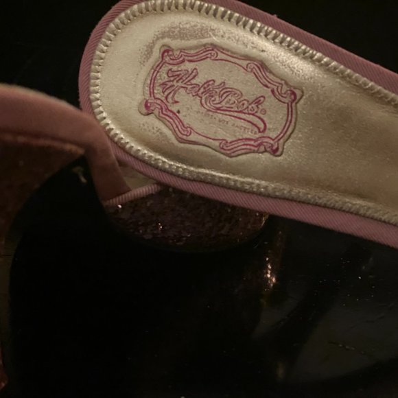 Hale Bob Bo Pink Glitter Heels Rhinestones Jewels Bows 7 Slides - Picture 4 of 7